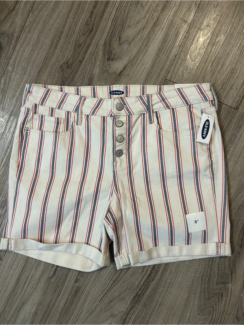 Old Navy Cream Shorts with Red and Blue Stripes